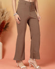 Brown Solid Regular Fit front Flate Trouser