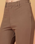 Brown Solid Regular Fit front Flate Trouser