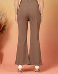 Brown Solid Regular Fit front Flate Trouser