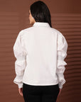 White solid Cotton Casual Buttoned Top