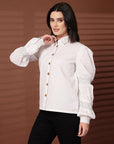 White solid Cotton Casual Buttoned Top