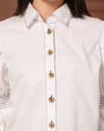 White solid Cotton Casual Buttoned Top