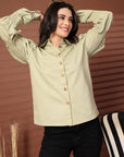 Green solid Casual Buttoned Top