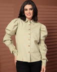 Green solid Casual Buttoned Top