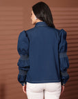 Navy blue solid Casual Buttoned Top