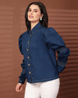 Navy blue solid Casual Buttoned Top