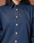 Navy blue solid Casual Buttoned Top