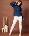 Navy blue solid Casual Buttoned Top