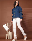 Navy blue solid Casual Buttoned Top