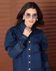 Navy blue solid Casual Buttoned Top