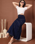 Solid Blue Denim Mermaid Cut Maxi Skirts