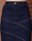 Solid Blue Denim Mermaid Cut Maxi Skirts