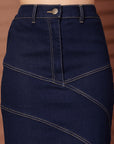 Solid Blue Denim Mermaid Cut Maxi Skirts