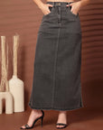 Black Denim A-Line Midi Skirts