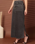 Black Denim A-Line Midi Skirts