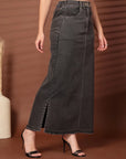Black Denim A-Line Midi Skirts
