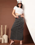 Black Denim A-Line Midi Skirts