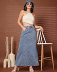Solid Light Blue Mermaid Flared Maxi Skirts