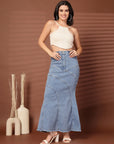 Solid Light Blue Mermaid Cut Maxi Skirts