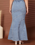 Solid Light Blue Mermaid Cut Maxi Skirts