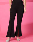 Black Solid Pleated Trouser