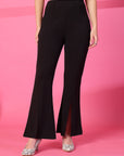 Black Solid Pleated Trouser