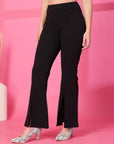 Black Solid Pleated Trouser