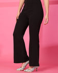 Black Solid Pleated Trousers