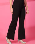 Black Solid Pleated Trousers