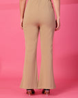 Solid Beige Pleated Trousers