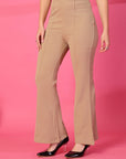 Solid Beige Pleated Trousers