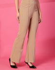 Solid Beige Pleated Trousers