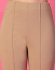 Solid Beige Pleated Trousers