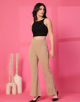 Solid Beige Pleated Trousers