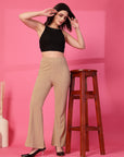 Solid Beige Pleated Trousers