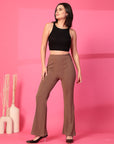 Solid Brown Pleated Trousers