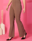 Solid Brown Pleated Trousers