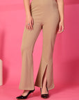Solid Beige Pleated Trouser
