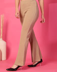 Solid Beige Pleated Trouser