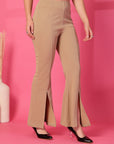 Solid Beige Pleated Trouser
