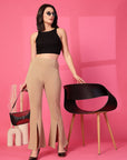 Solid Beige Pleated Trouser
