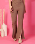 Solid Brown Pleated Trouser