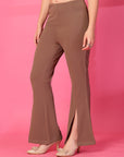 Solid Brown Pleated Trouser