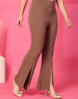 Solid Brown Pleated Trouser