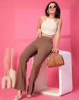 Solid Brown Pleated Trouser