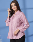 Pink Women Opaque Casual Buttoned Top