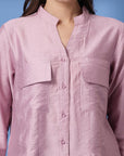 Pink Women Opaque Casual Buttoned Top
