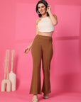 Brown Solid Pleated Trousers