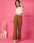 Brown Solid Pleated Trousers