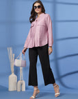 Pink Women Opaque Casual Buttoned Top